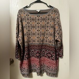 J Jill Linen Cotton Oversized Boho 3/4 Sleeve Slit Hem Size M